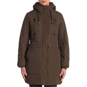 NWT Lucky Brand Missy Faux Shearling Lined Hood Parka Jacket Army Green $200